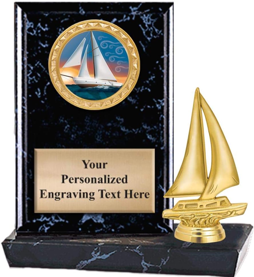 Crown Awards 6"X6" Sailboat Plaque Award, Sailboat Trophy with Custom Engraving, Prime