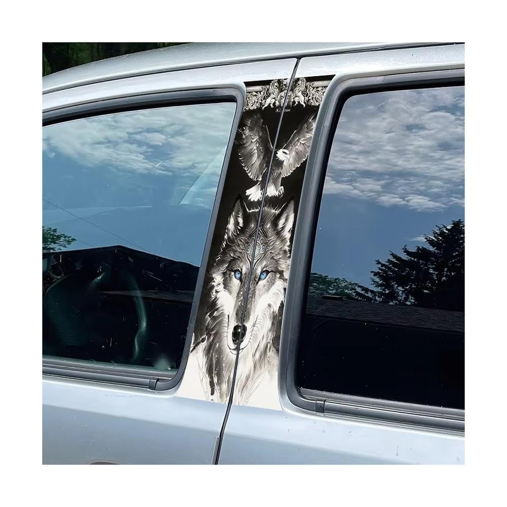 Bertdcx One Color Wolf Eagle Totem Glossy Material Protective Film Door Pillar Window Trim Anti Scratch Sticker Auto Parts