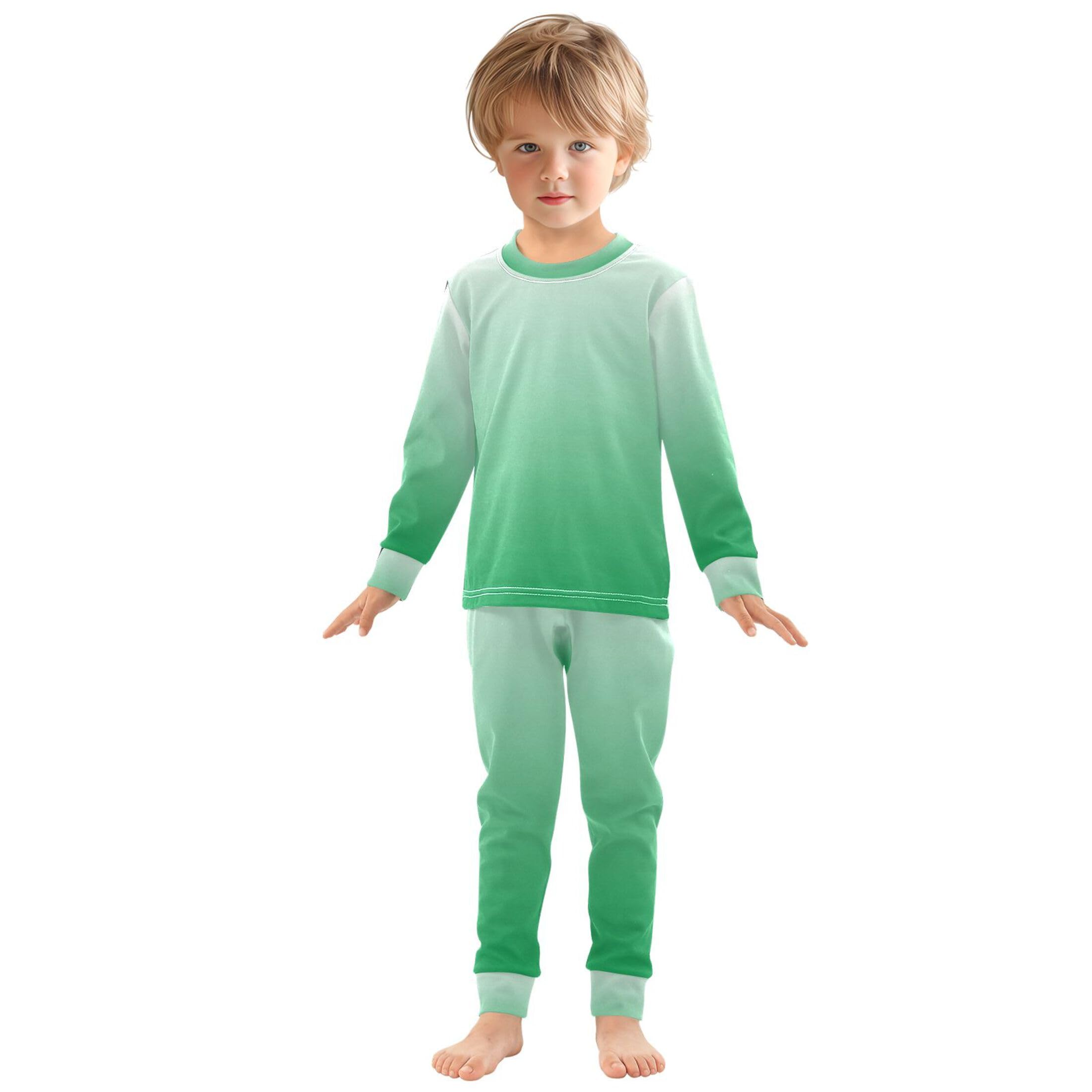 Gradient Green Long Sleeve Pajamas Set Sleepwear Jammies 2pcs Set Pjs Gradient Green 02
