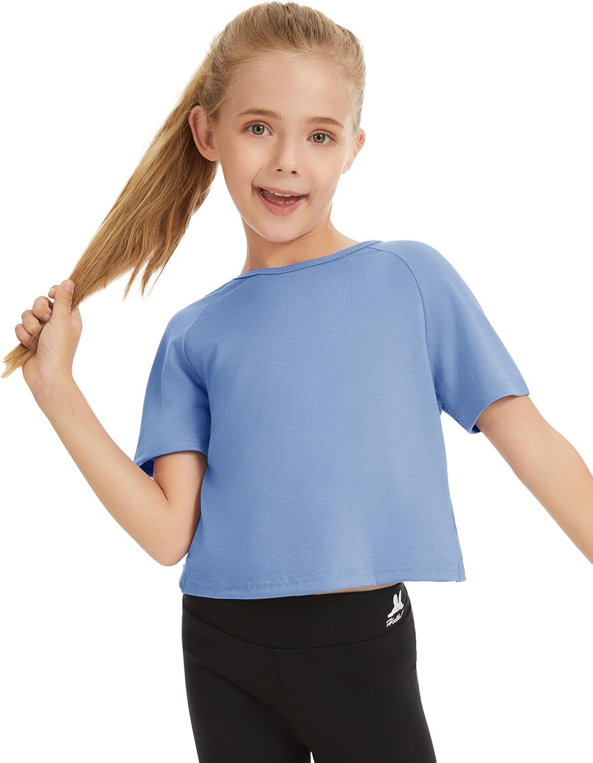 Girls Summer Workout Crop Tops Cropped Split Back Athletic Gym Exercise Short Sleeve Basic T Shirts 3-14 Years - Image 5