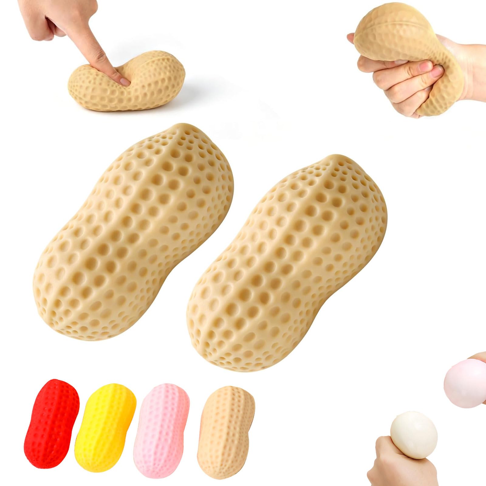 Peanut Stress Balls - Cute Peanut Squishy Toys for Kids and Adults, Stress Relief Sensory Toys, Cute Peanuts Shape Slow Rising Sensory Fidget Toys Squishy Suitable Boys Girls, Gifts for Anxiety