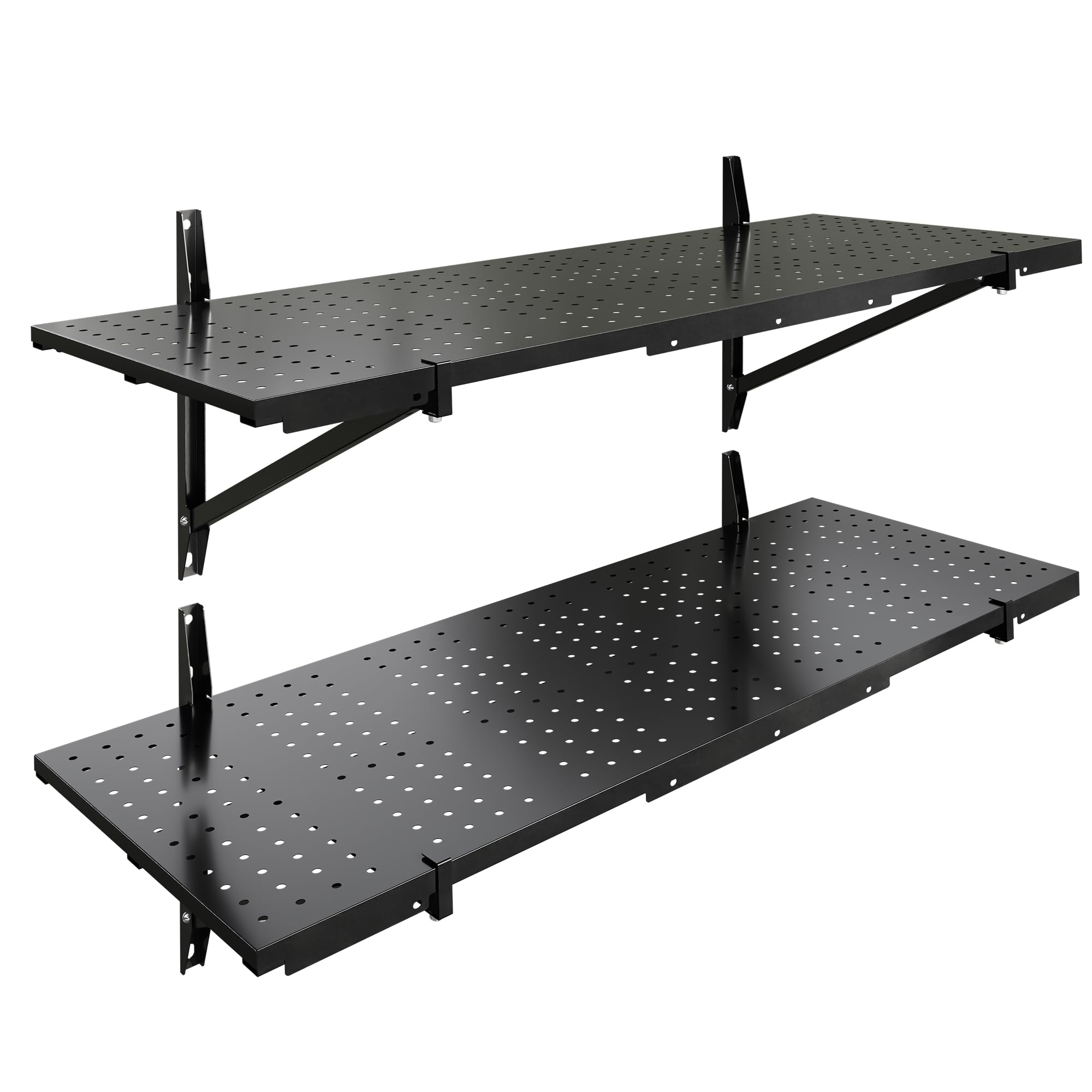 FLEXIMOUNTS 2-Pack 1x3ft Garage Shelving 14-inch-by-34-inch Perforated Wall Shelf, Heavy Duty Garage Storage Rack with 700 lbs Load Capacity, Wall