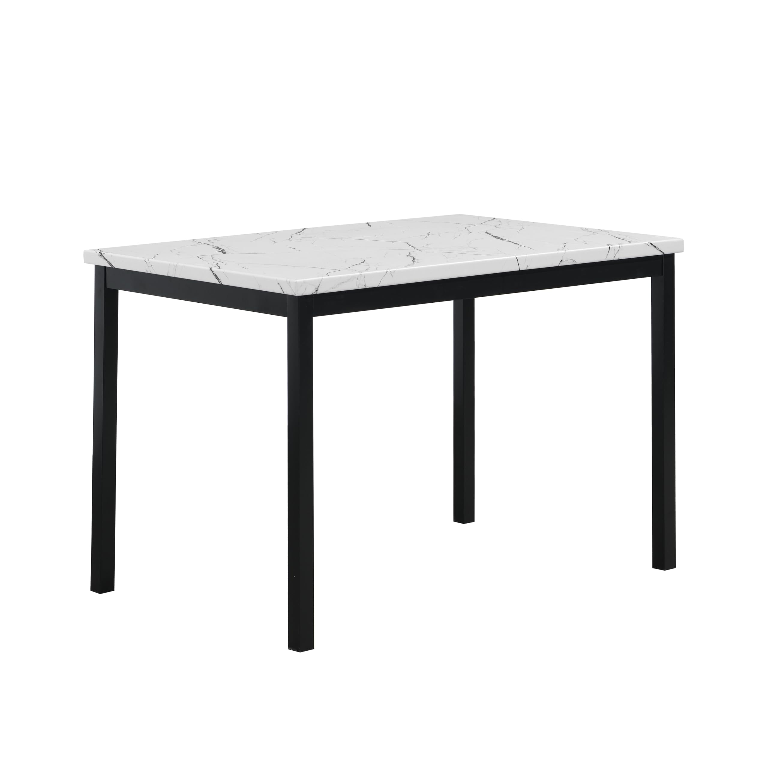 Roundhill Furniture Noyes Metal Dining Table with Laminated Faux Marble Top, Off-White