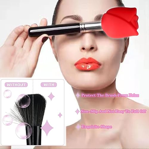 Miniatura 3 de Soporte para brochas de maquillaje, organizador de brochas de maquillaje de viaje de silicona en forma de rosa, fundas de almacenamiento, tapa