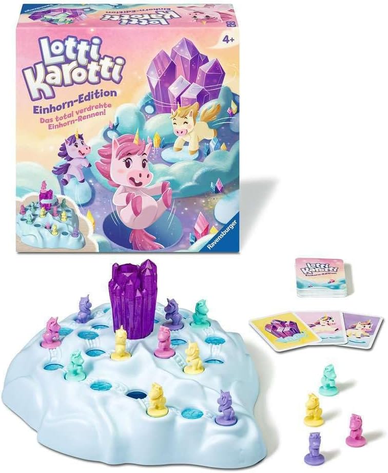 Ravensburger 22580 - Lotti Karotti Unicorn Edition, Adaptation of the well-known classic game classic with unicorns, fun competition game for 2 to 4 children from 4 years
