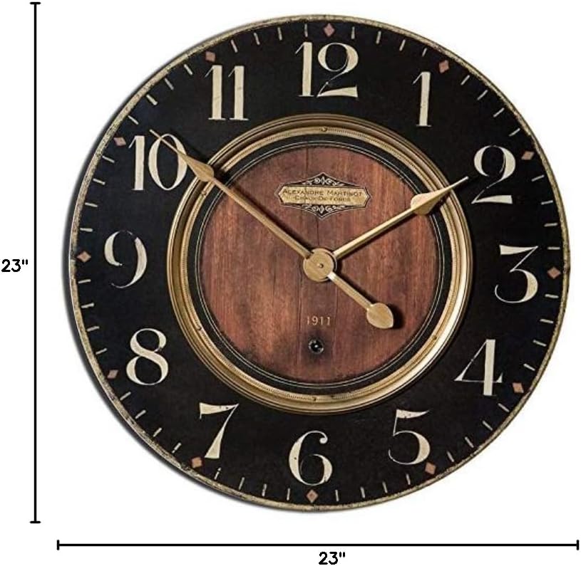 BOWERY HILL Contemporary 23" Round Wall Clock, Black and Brass Finish, MDF and Cast Brass Details, Quartz Movement, Accurate Timekeeping, Decorative Wall Clock for Living Room, Office, or Home Decor
