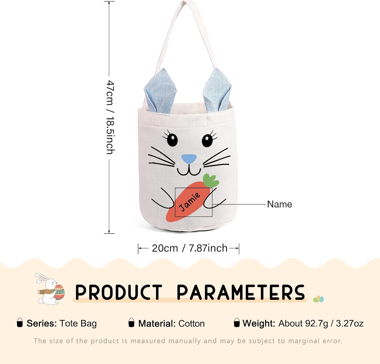 Custom Name Easter Basket: Personalized Easter Baskets for Girls Boys - Photo Name Bunny Bag Kids Party Bag - Image 6