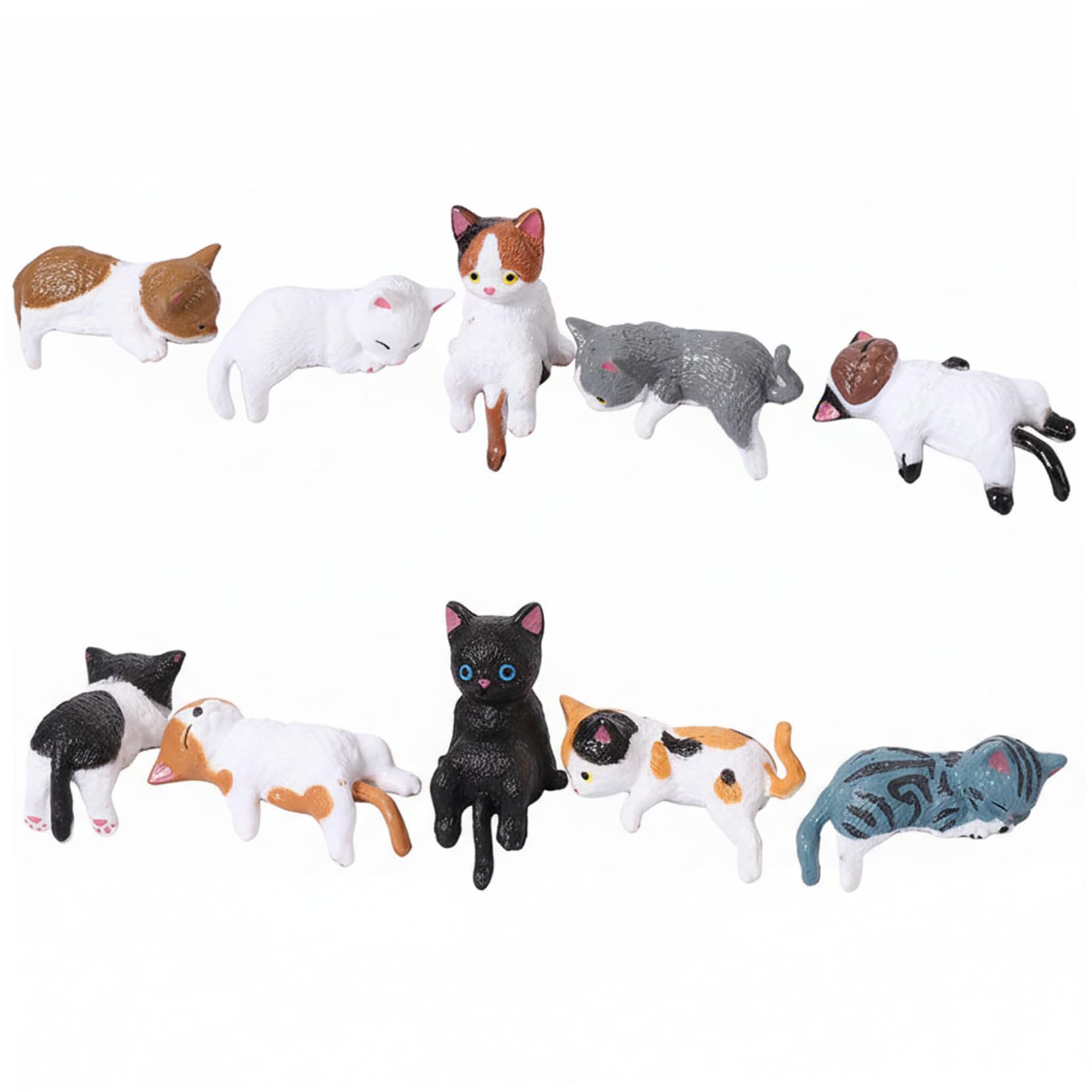 Temeemeg 10Pcs Mini Cat Desk Figurines Cute Resin Tiny Cat Figurines for Dashboard Computer Monitor Bookshelf & Office Decor