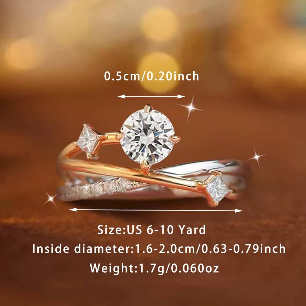 Shiny Diamond Interweave Ring for Women 925 Sterling Silver Luxury Twisted Cubic Zirconia Promise Rings for Wife 14k Gold Plated CZ Eternity Engagement Band Ring for Her Wedding Valentine Jewelry Gift - Image 6