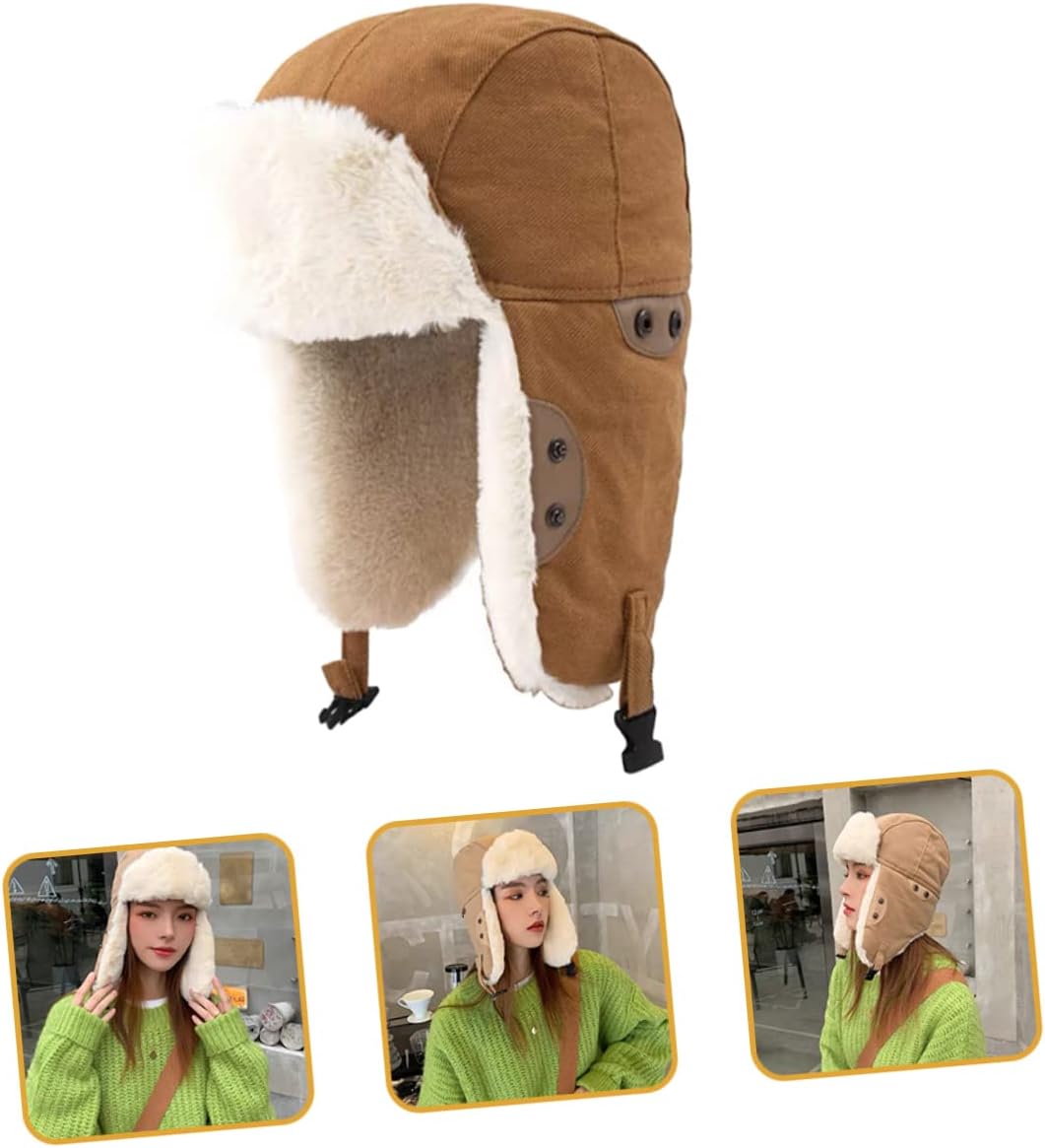 Women Warm Hat Windproof Trapper Beanie Hat for Cold Protection for Outdoor Hunting Yellow
