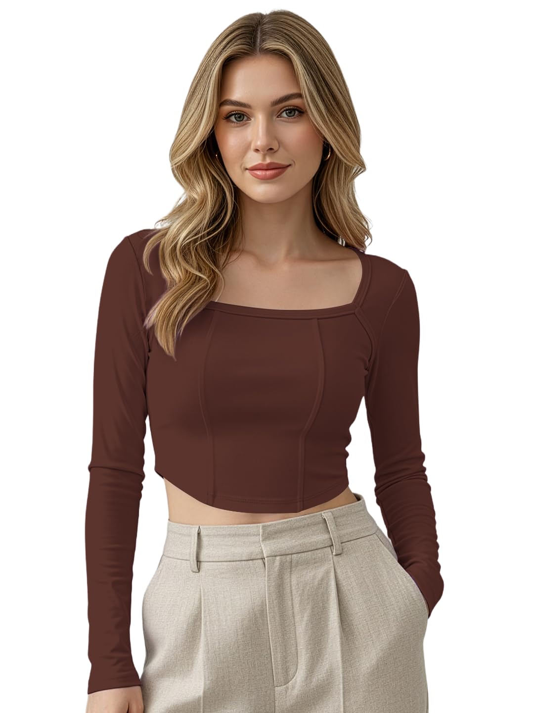 Casual Polyester Blend Square Neck Full Sleeves Stylish Top(23" Inches)-picture-15