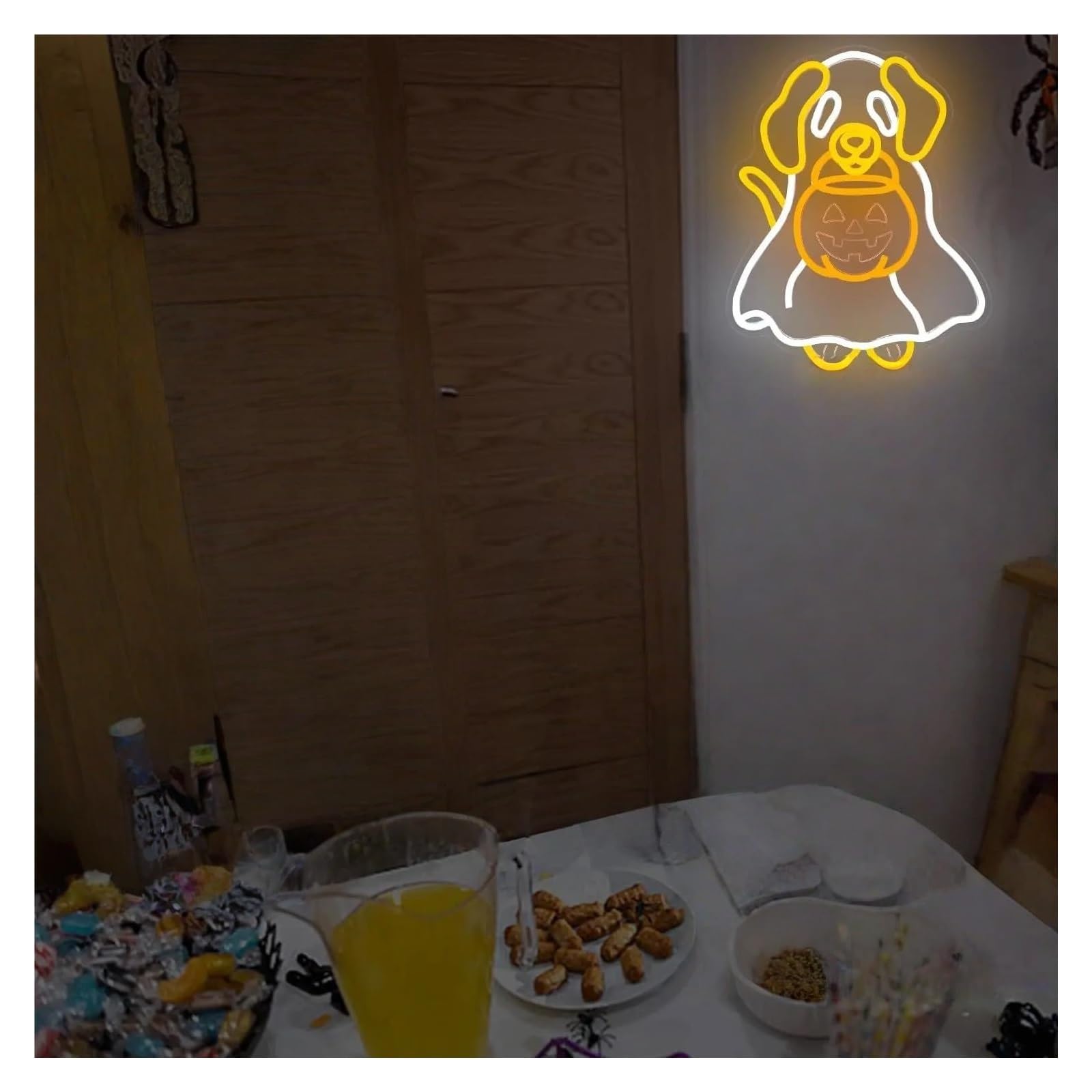 néon signe Enseigne Lumineuse LED En Forme De Chien Fantôme Intensité Variable Pour Salle De Jeux Chambre À Coucher Salon Fenêtre Décoration Murale 42.35cmx34cm