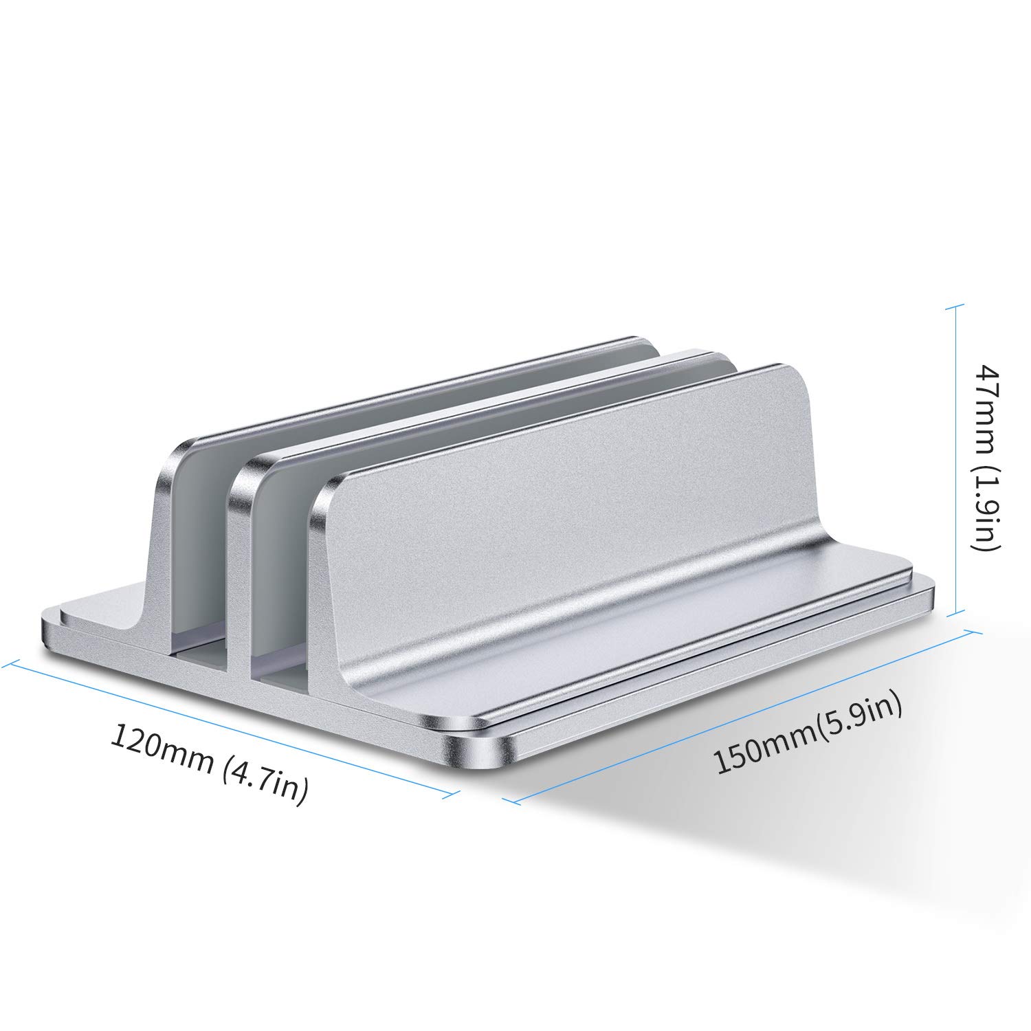 Supporto Verticale per Laptop, Salvaspazio Supporto PC Portatile Verticale in Alluminio, Regolabile Doppio Slot Porta PC Verticale per MacBook PRO/Air, iPad, Notebook, Laptop Stand (Argento)