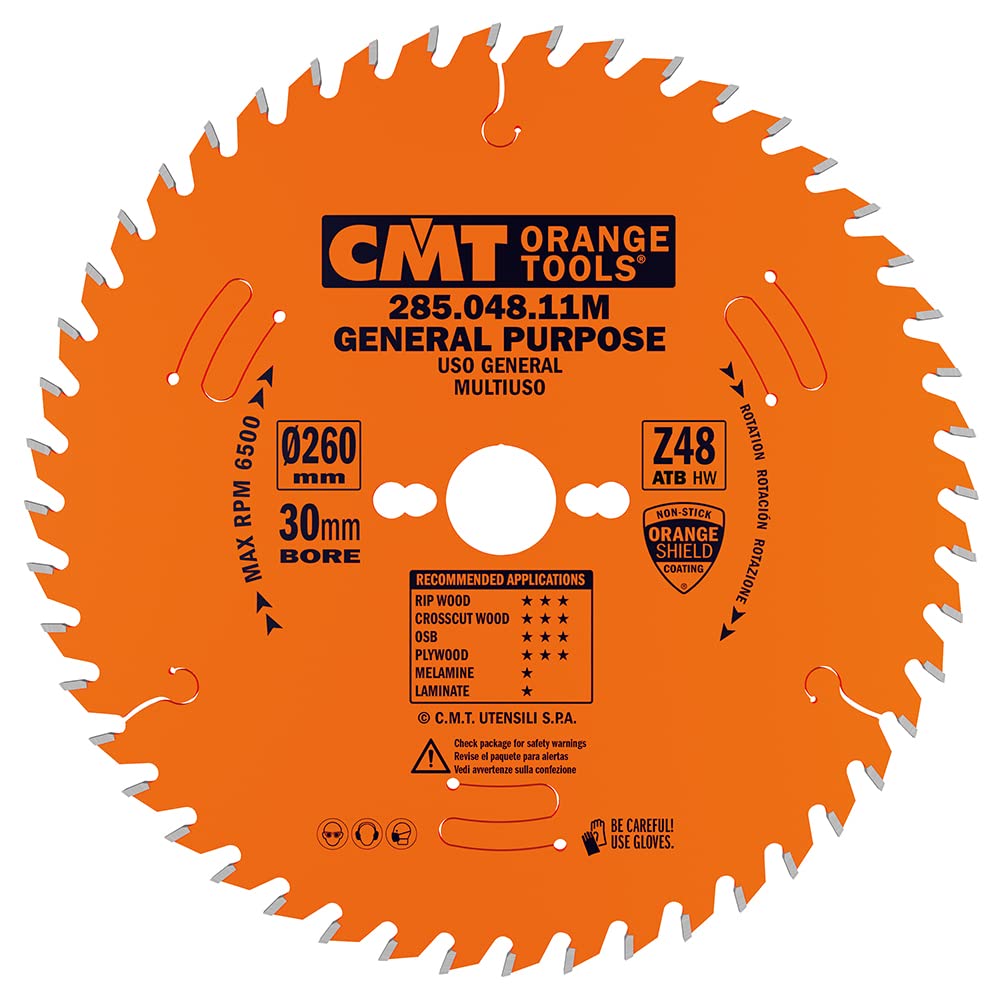 CMT Orange Tools 285.048.11M - Sierra Circular y Favor y Contra Vena HW 260x2.8/1.8x30 Z48 10ATB