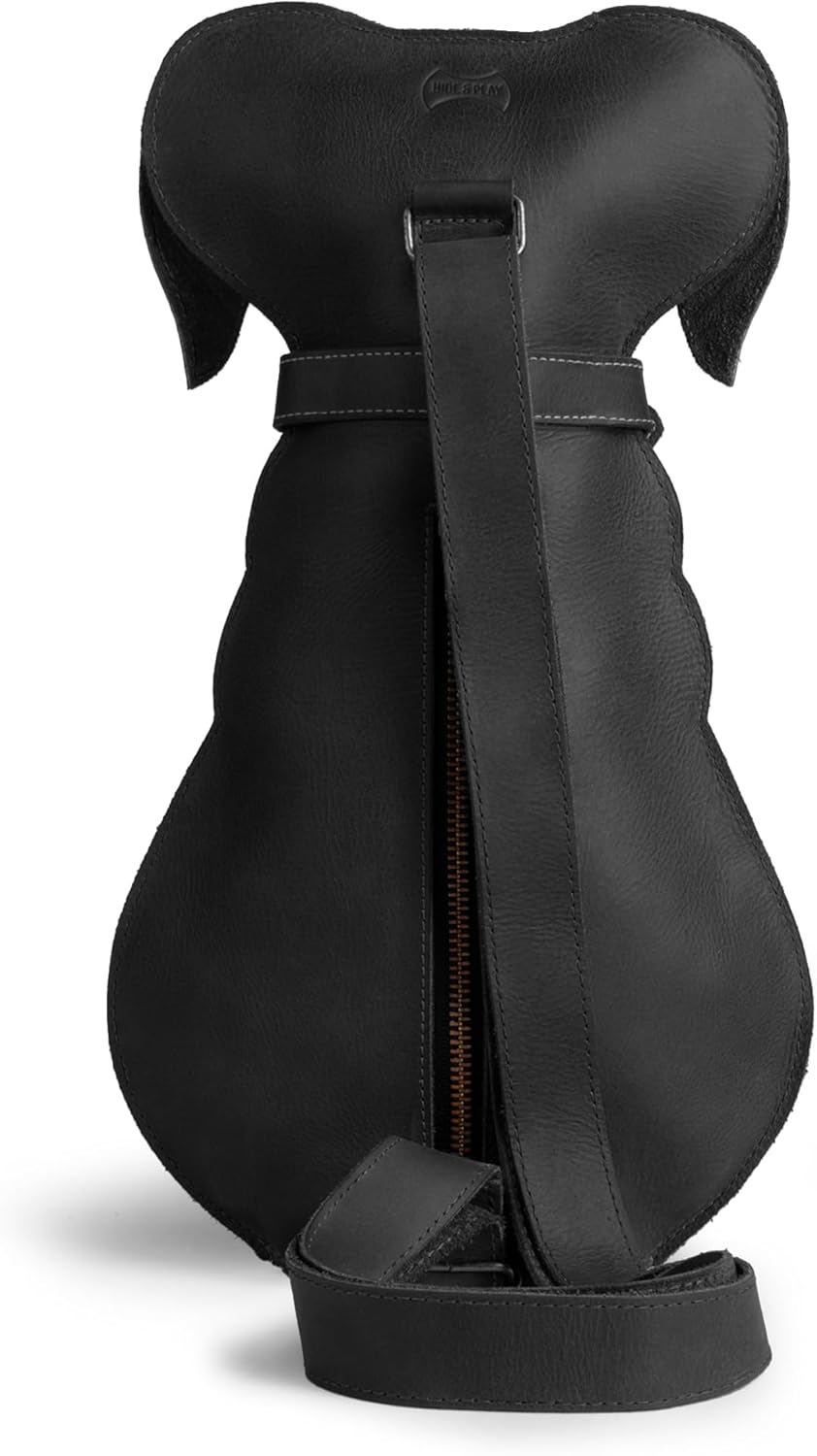 Hide & Play, Dog-Shaped Backpack, Pet Lover Accessory, Crossbody Bag, Travel Backpack, Full Grain Leather, Handmade (Charcoal Black)