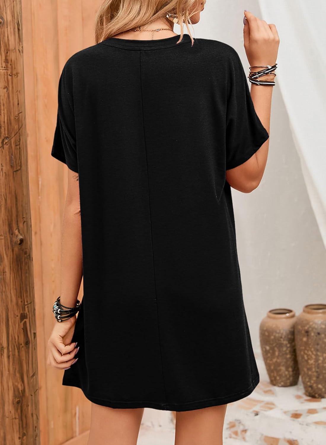 Dokotoo Women's Casual Short Sleeve T-Shirt Dress Loose Fit Shift Tunic with Pockets - Image 2