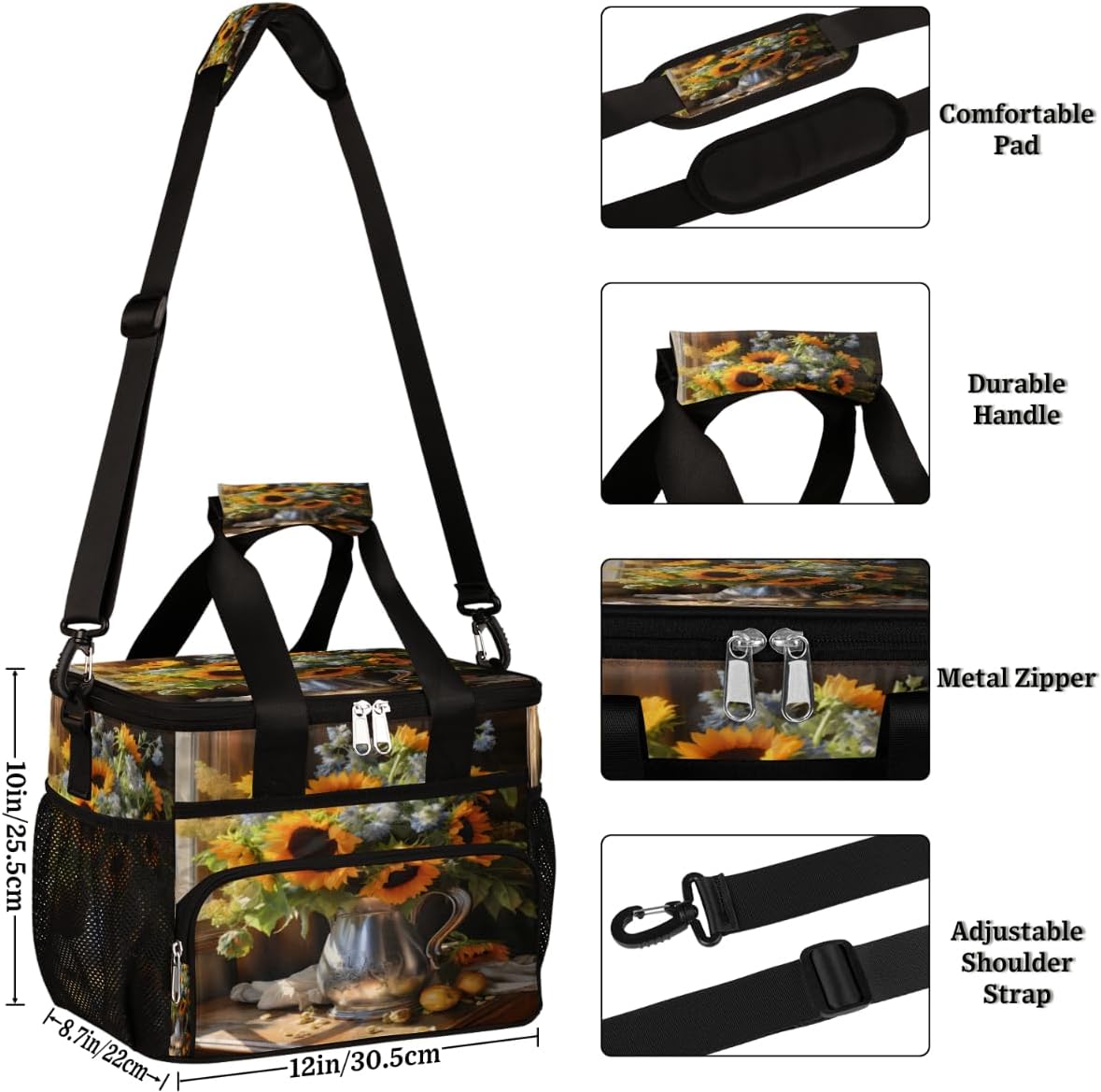 Sunflower Insulated Picnic Backpack Lunch Box for Women Men Picnic Basket Tote Lunch Bag Picnic Bag Portable Lunch Bags for Picnic, Beach, Work, Trip,Office, Camp Bouquet of Sunflower