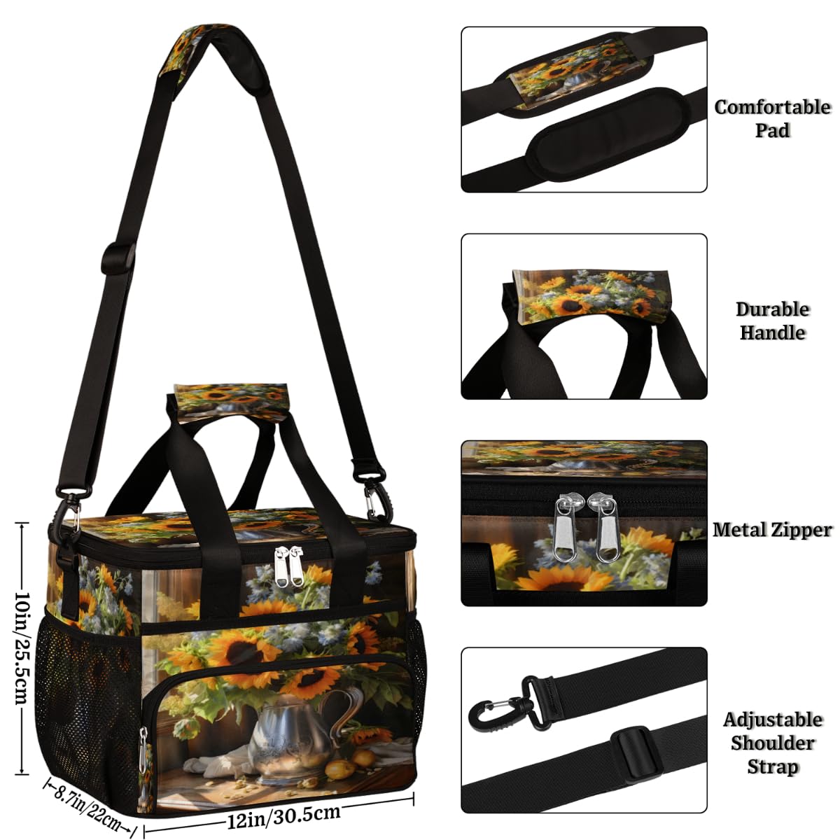 Sunflower Insulated Picnic Backpack Lunch Box for Women Men Picnic Basket Tote Lunch Bag Picnic Bag Portable Lunch Bags for Picnic, Beach, Work, Trip,Office, Camp Bouquet of Sunflower