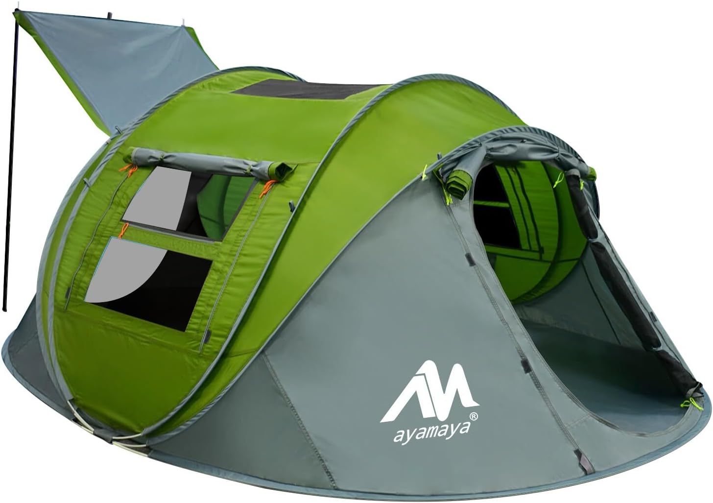 4 Person Pop Up Tents for Camping - AYAMAYA Upgraded Large Size & Skylight & Removable Rainfly & 2 Doors & Waterproof Instant Family Tents, Automatic Easy Up Tent with Poles for Camp, Travel, Beach