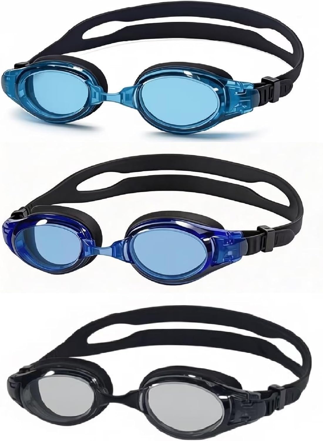 3 Pack Swim Goggles for Adults Kids Ages 6+ | No Leak Anti-Fog UV Protection | with 3 Hard Travel Cases
