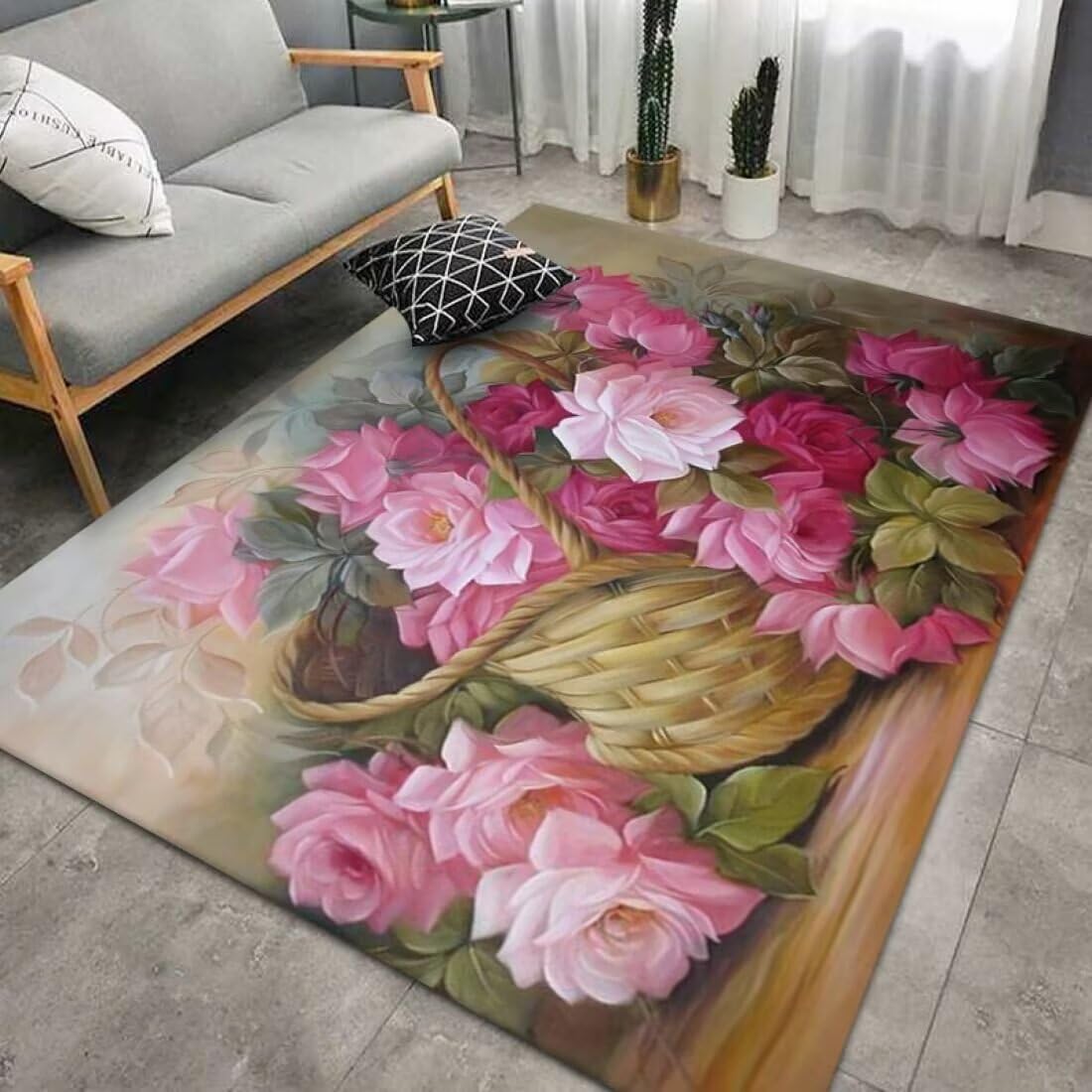 Tapis salon lavable résistant aux taches tapis floral moderne pour chambre 130x190