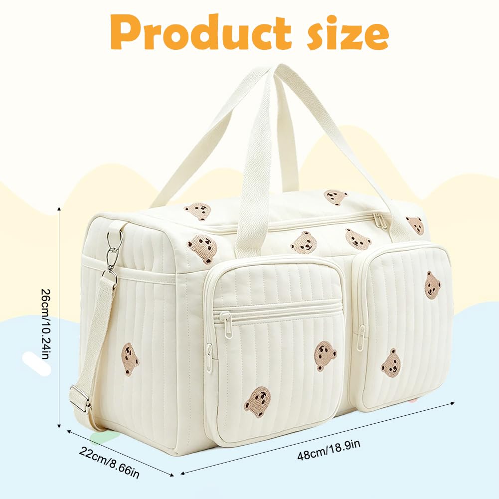 Borsa fasciatoio versatile per mamme, bambino e maternità, borsa fasciatoio, passeggino per mamme, cerniera con ricamo, orso, stampato, per nascita in ospedale, viaggi, passeggino