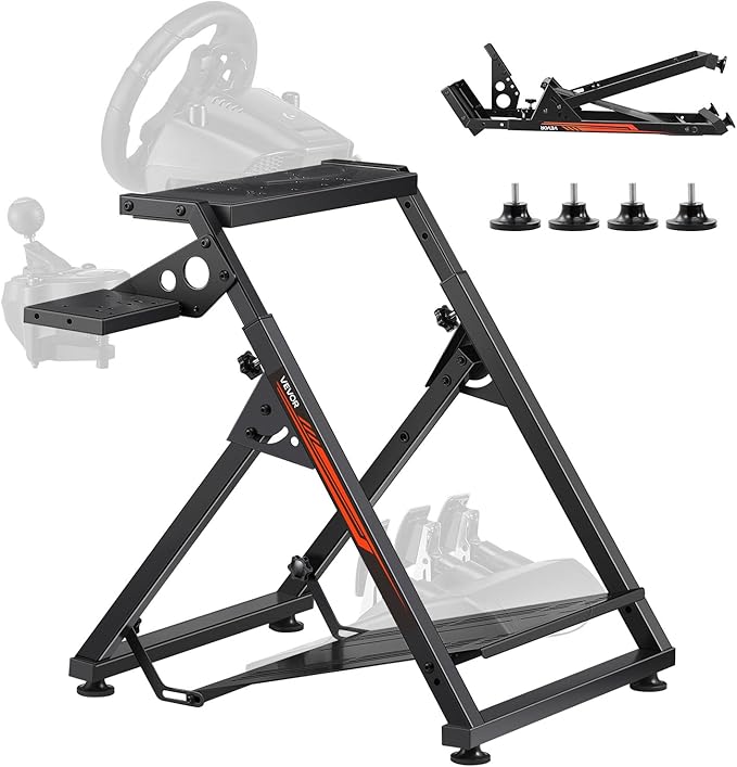 VEVOR Racing Wheel Stand, Adjustable & Foldable Simulator Stand for Logitech G923 G920 G29 G27, Thrustmaster T300RS TX F458 T500RS T3PA-PRO(F1/GT) Gaming Cockpit,Pedals Simulator NOT Included,Compact
