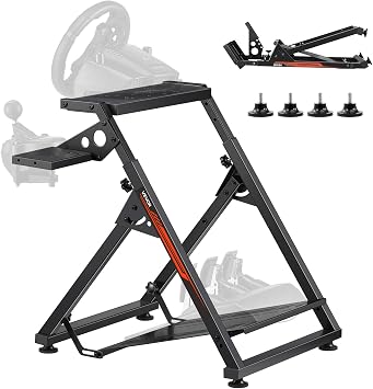 VEVOR Handle Stand Adjustable Folding Simulator Stand G923 G920 G29 G27 Thrustmaster T300RS TX F458 T500RS T3PA-PRO F1/GT Gaming Cockpit Pedal Simulator Not Included Compact