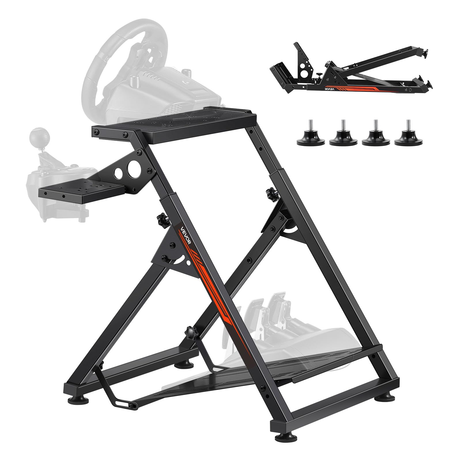 VEVOR Soporte para Volante de Carreras, Ajustable y Plegable, para Logitech G923, G920, G29, G27, Thrustmaster T300RS TX, F458, T500RS, T3PA-PRO (F1/GT), Cabina de Juego, Pedales No Incluidos