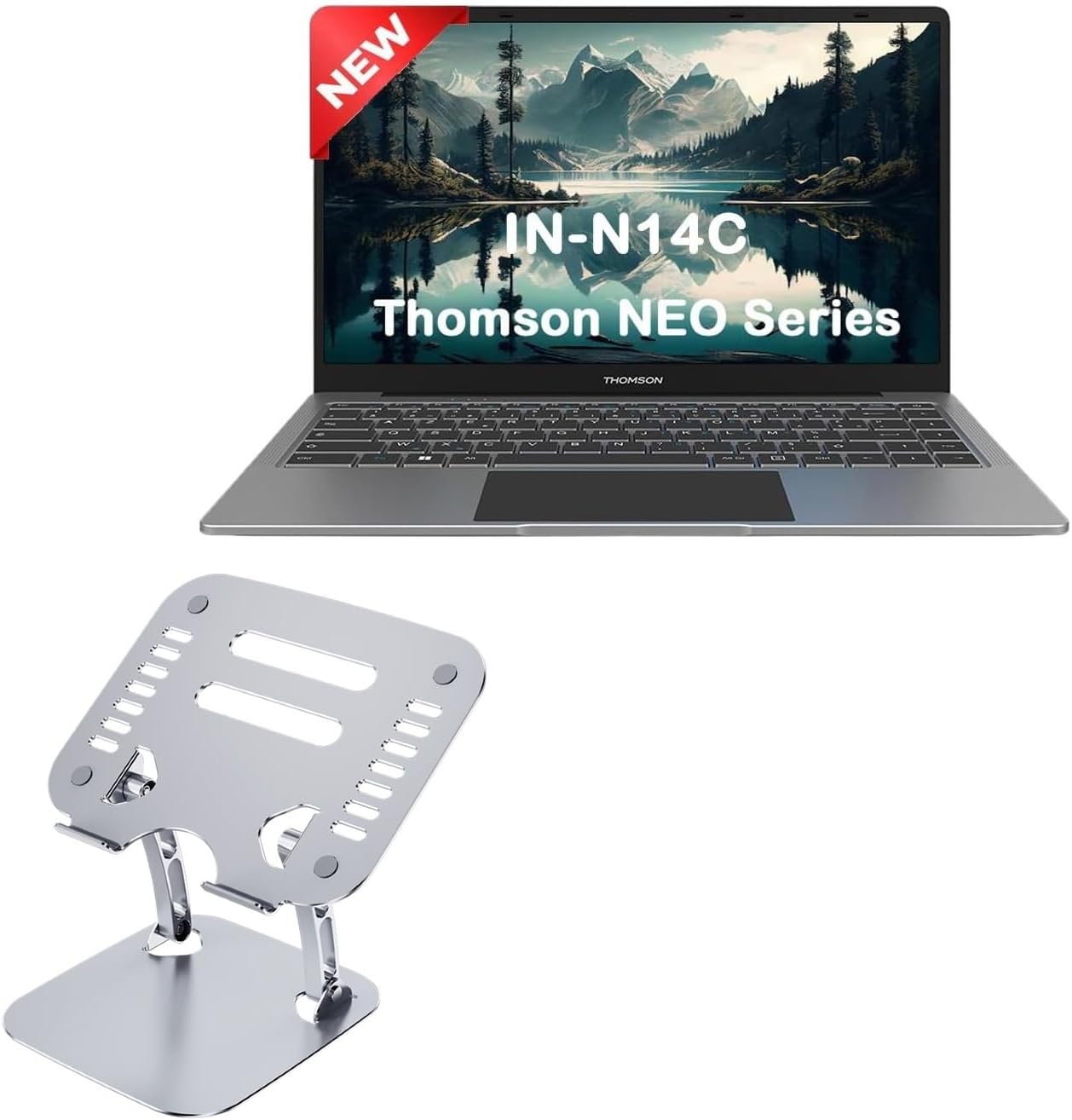 BoxWave Stand and Mount Compatible with Thomson IN-N14C NEO - Executive VersaView Laptop Stand, Ergonomic Adjustable Viewing Angle Metallic Riser - Metallic Silver