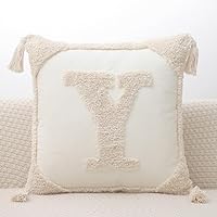 Vista 27 de Fundas de almohada con monograma y borlas de 18 x 18 pulgadas, fundas de almohada modernas de lona de algodón con letras del alfabeto A, para sofá