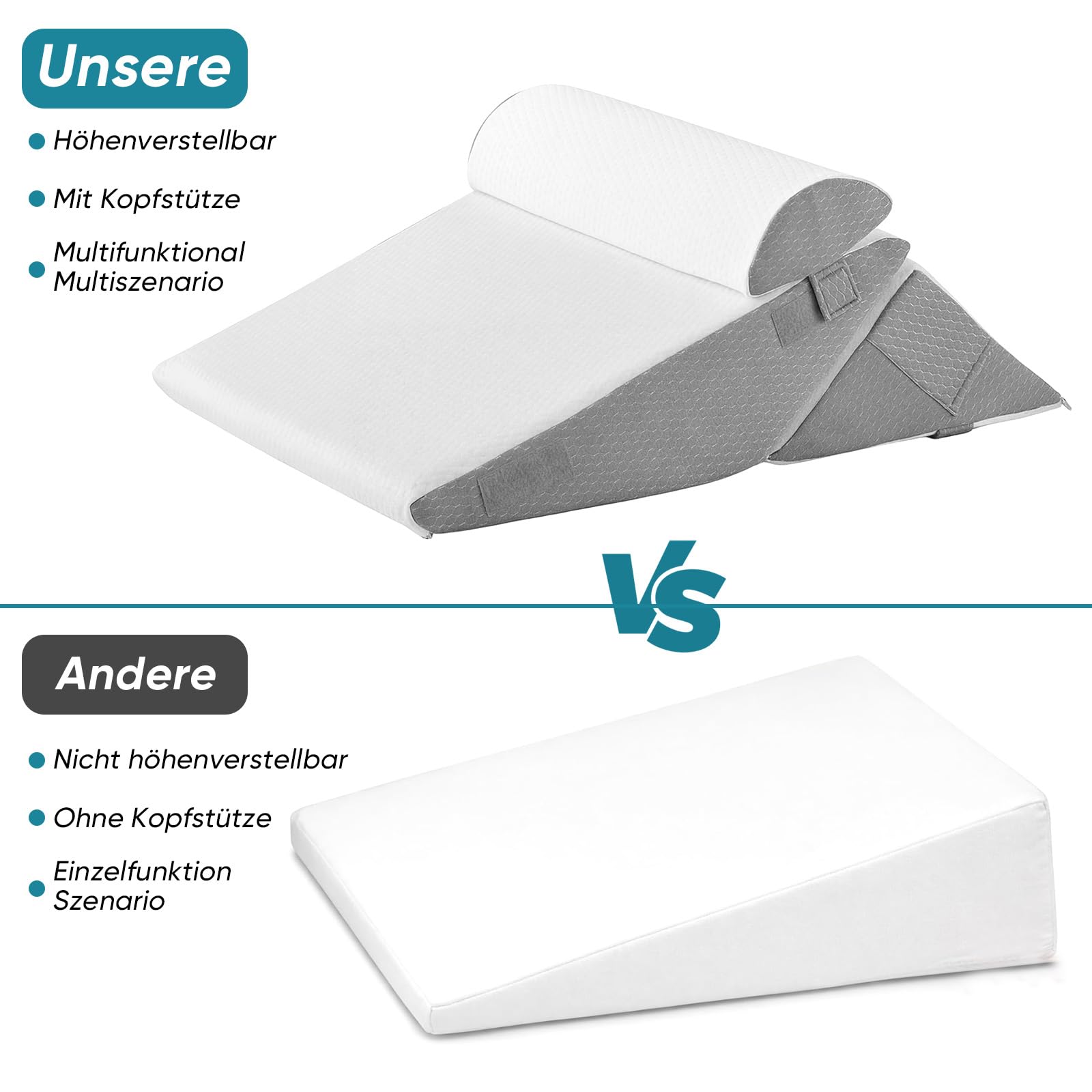 Juego de 3 cojines ortopédicos de cuña de altura ajustable de 9/12 pulgadas para apoyo postoperatorio para aliviar el reflujo, cojín de espalda, cojín de lectura para cama y sofá