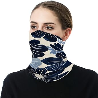 Balaclava Neck Gaiter Navy Blue Flowers Neck Face Mask Windproof Scarf Face Cover for Men Women