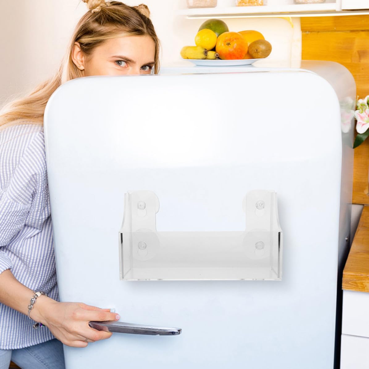 TOYANDONA Organizzatore per Frigorifero a Ventosa, 2 Pezzi, Acrilico, Mensola Porta Bevande per Porta del Frigo, Salvaspazio, per Casa e Ufficio
