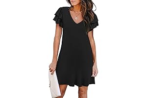 Women's Casual Ruffle V-Neck A-Line Dress with Pockets