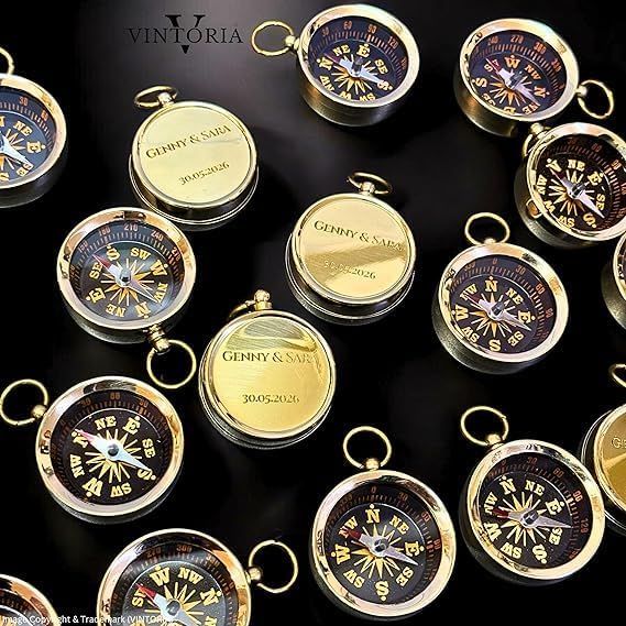 Mini Brass Compass 35mm | Personalized Pocket Compass with Custom Engraving | Vintage Polished Finish | Unique Gift for Men, Anniversary, Birthday, Retirement, Outdoor & Travel Navigation