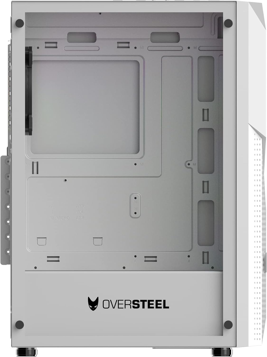 Vidinis view of Oversteel Kyanite PC Case, showing motherboard tray