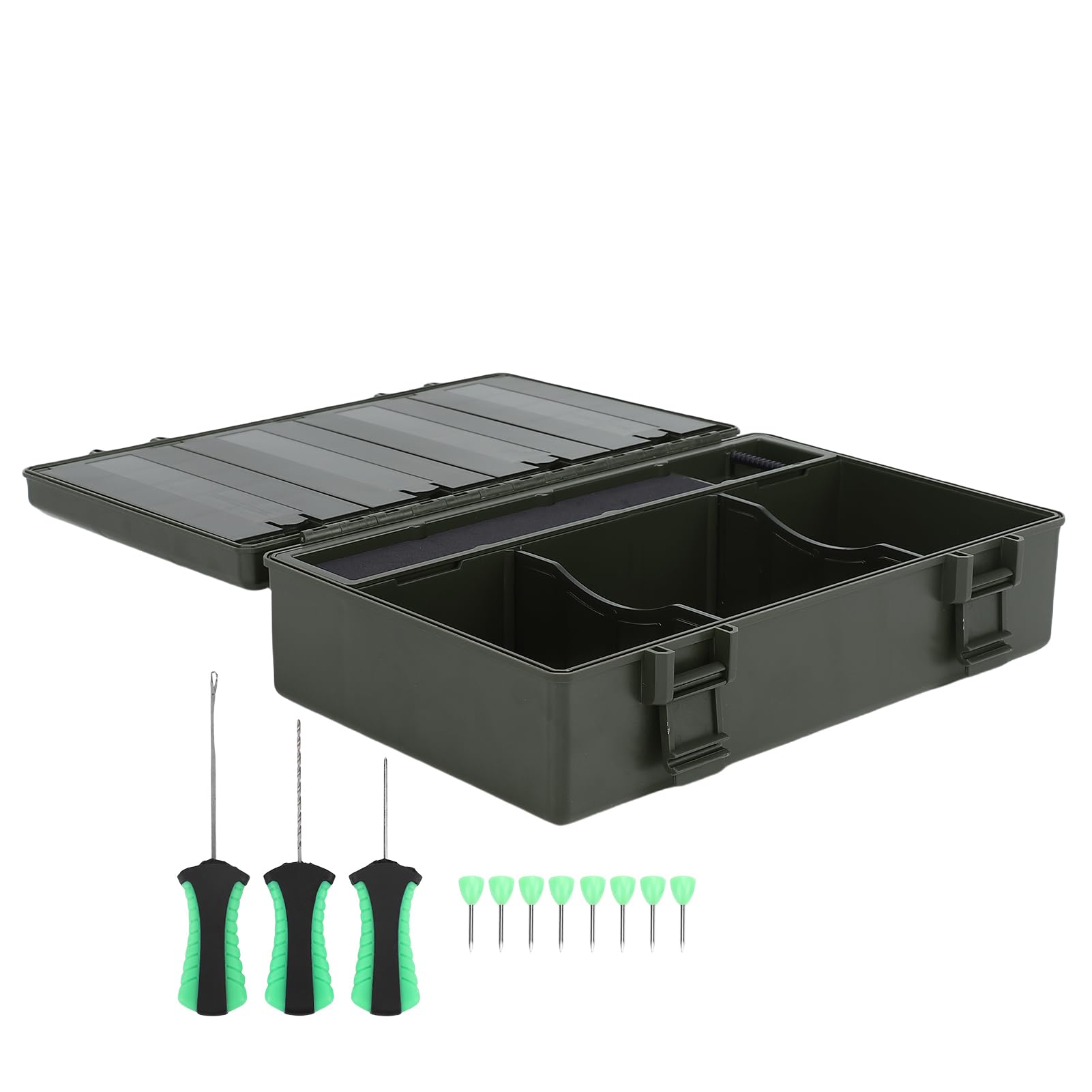 Caja de Aparejos de Pesca de Carpa, Organizador de Caja de Aparejos Compacto Impermeable, de Almacenamiento de con 8 Pines, Divisores Extraíbles y Tabla de Aparejo de Pelo Rígido para Pesca