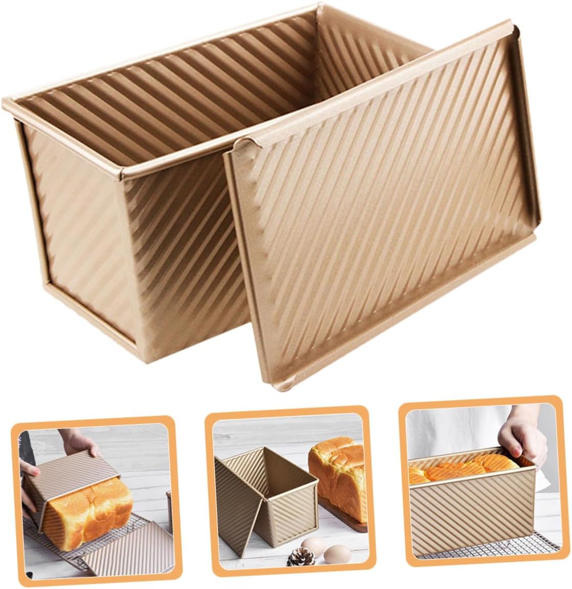 Non-stick Bread Loaf Pan with Lid Sliding Cover Toast Mold Baking Pan Set for Oven Home Baking Kitchen Tool