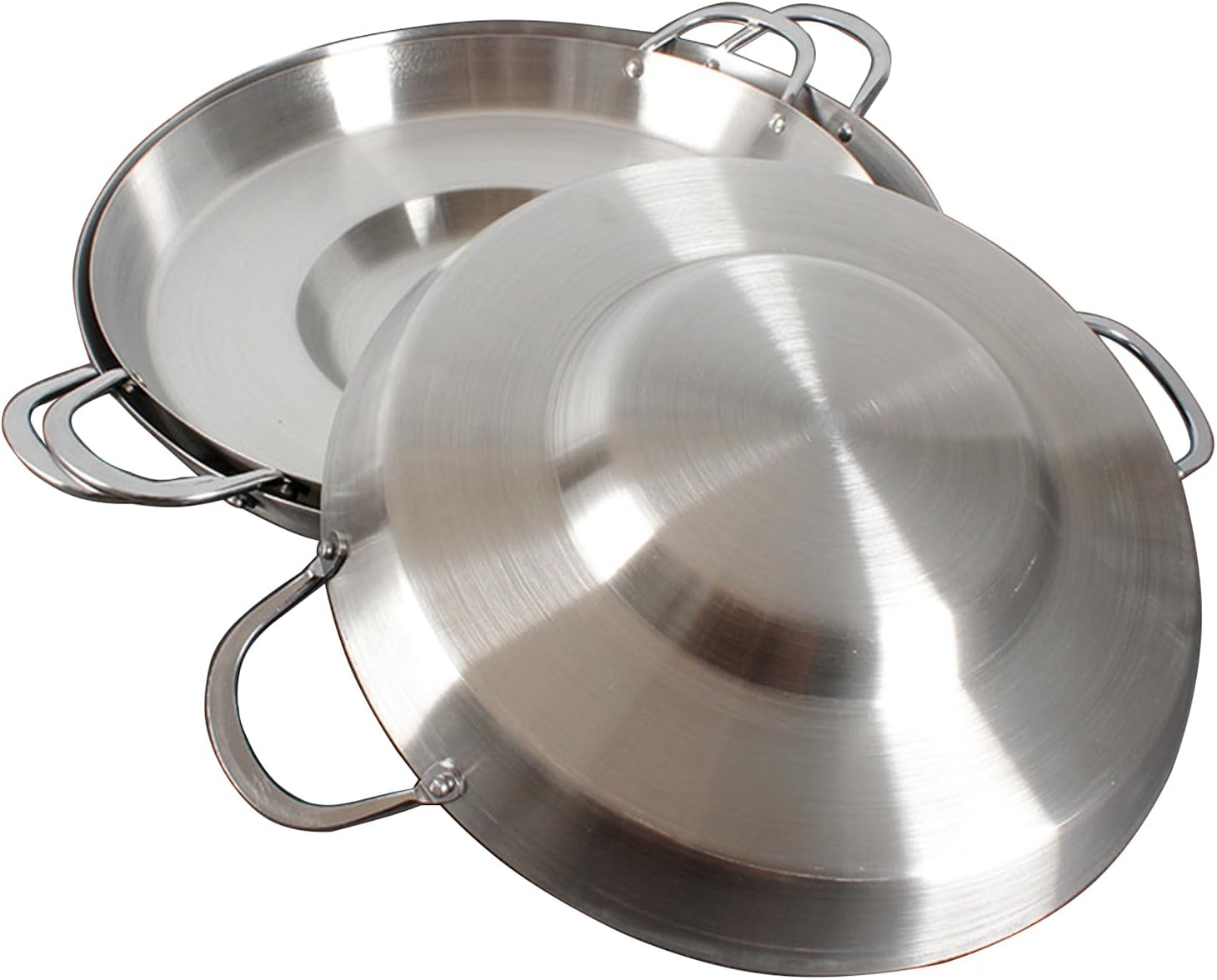 SVRITE Stainless Steel Uncoated Non- stick Concave Stir Fry Pan 38/40/45CM Round Skillet Grilling Pan Wok with Double Handle Cooking Pan for BBQ Bacon Fish Fried Food, Dishwasher Safe (38cm)