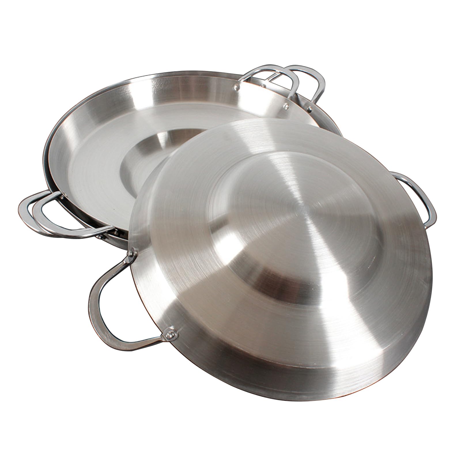 SVRITE Stainless Steel Uncoated Non- stick Concave Stir Fry Pan 38/40/45CM Round Skillet Grilling Pan Wok with Double Handle Cooking Pan for BBQ Bacon Fish Fried Food, Dishwasher Safe (38cm)