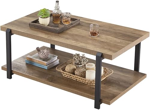 Miniatura 18 de FOLUBAN Mesa de centro negra, moderna mesa central de madera rústica con almacenamiento para sala de estar, mesa de té de cóctel rectangular