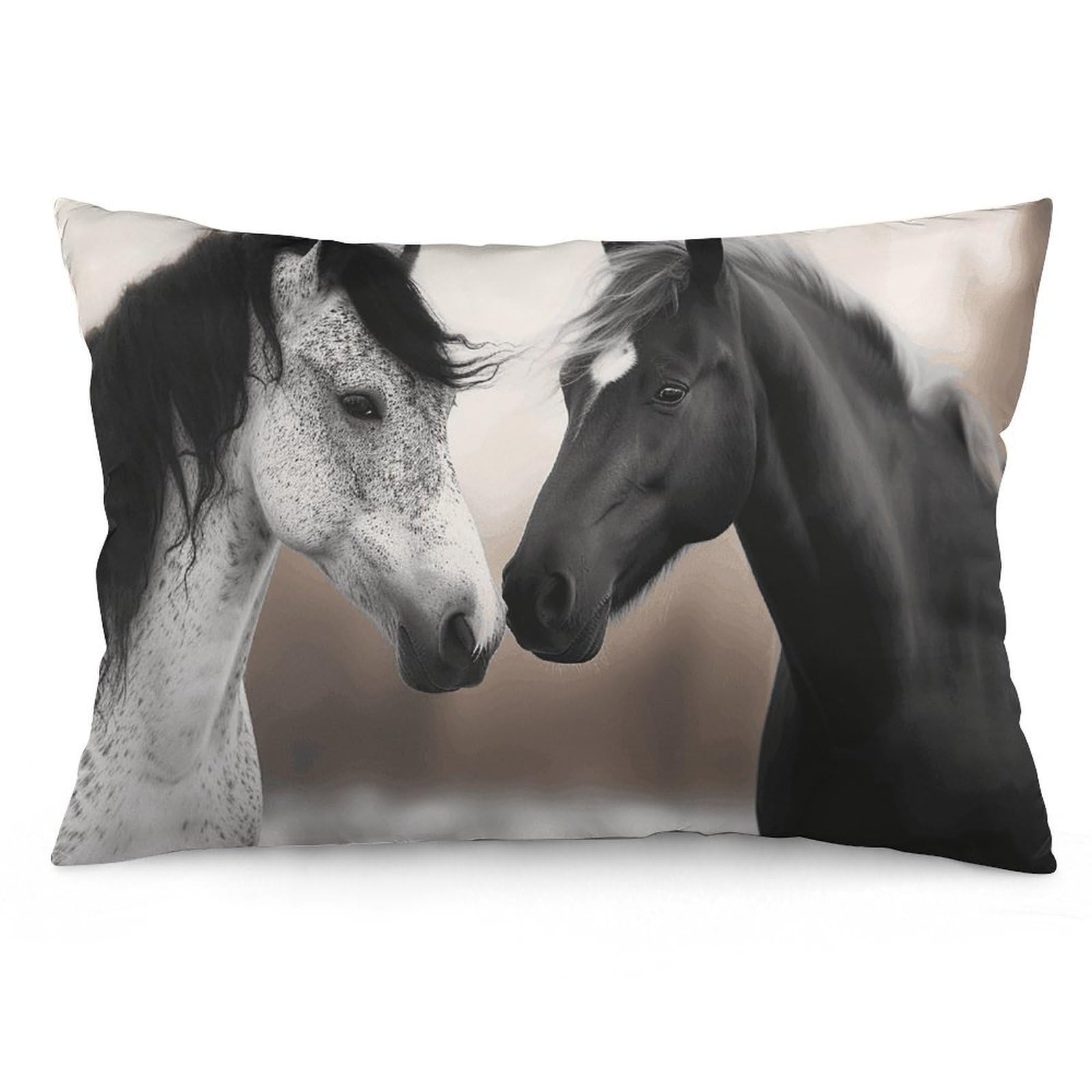 2 Pack Pillow Cases for Hair and Skin, Soft Breathable Pillow Case Covers with Hidden Zipper, Black and White Horses Pillowcase 12 "x20 Pillow Covers for Sleeping Gift