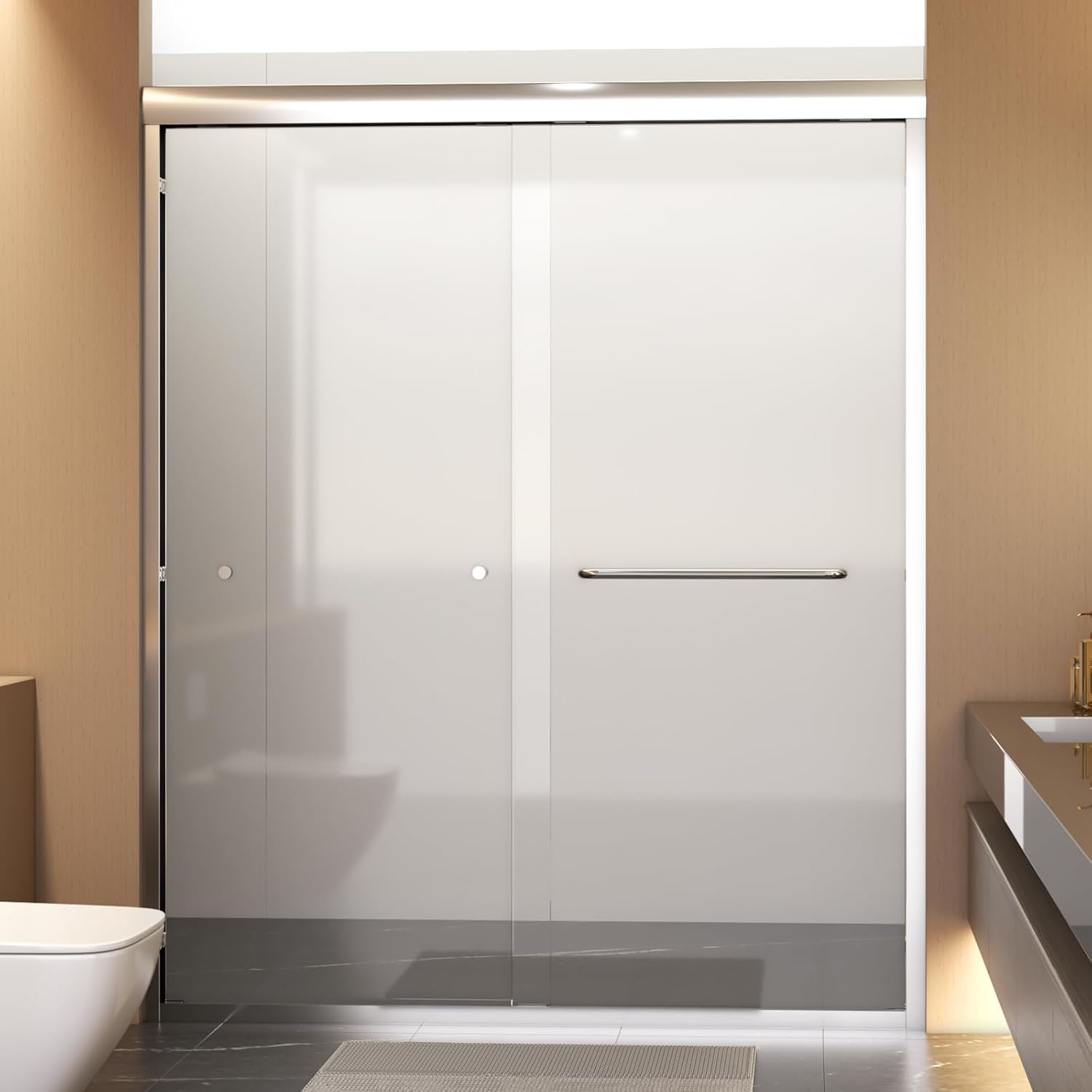 56"-60" W x 72" H Semi-Frameless Double Sliding Shower Door, Bypass Shower Door, 1/4" (6mm) Thick SGCC Tempered Glass Door, Chrome