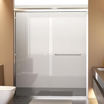 56-60" W x 72" H Semi-Frameless Sliding Shower Door, Glass Shower Door with 1/4 6mm Clear SGCC Tempered Glass, Chrome Finish, Shower Doors can be Installed Left and Right