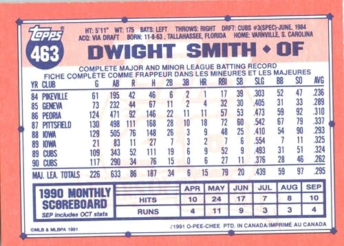 Miniatura 2 de 1991 O-Pee-Chee #463 Dwight Smith Chicago Cubs Baseball Card