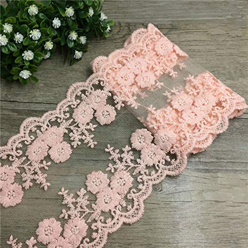 5 Meters Cotton Flower Net Floral Lace Edging Trim Ribbon 11cm Width Vintage Style Colourful Trimming Fabric Embroidered Applique Sewing Craft Wedding Bridal Dress Gift Invitation Card DIY(Korea Pink)