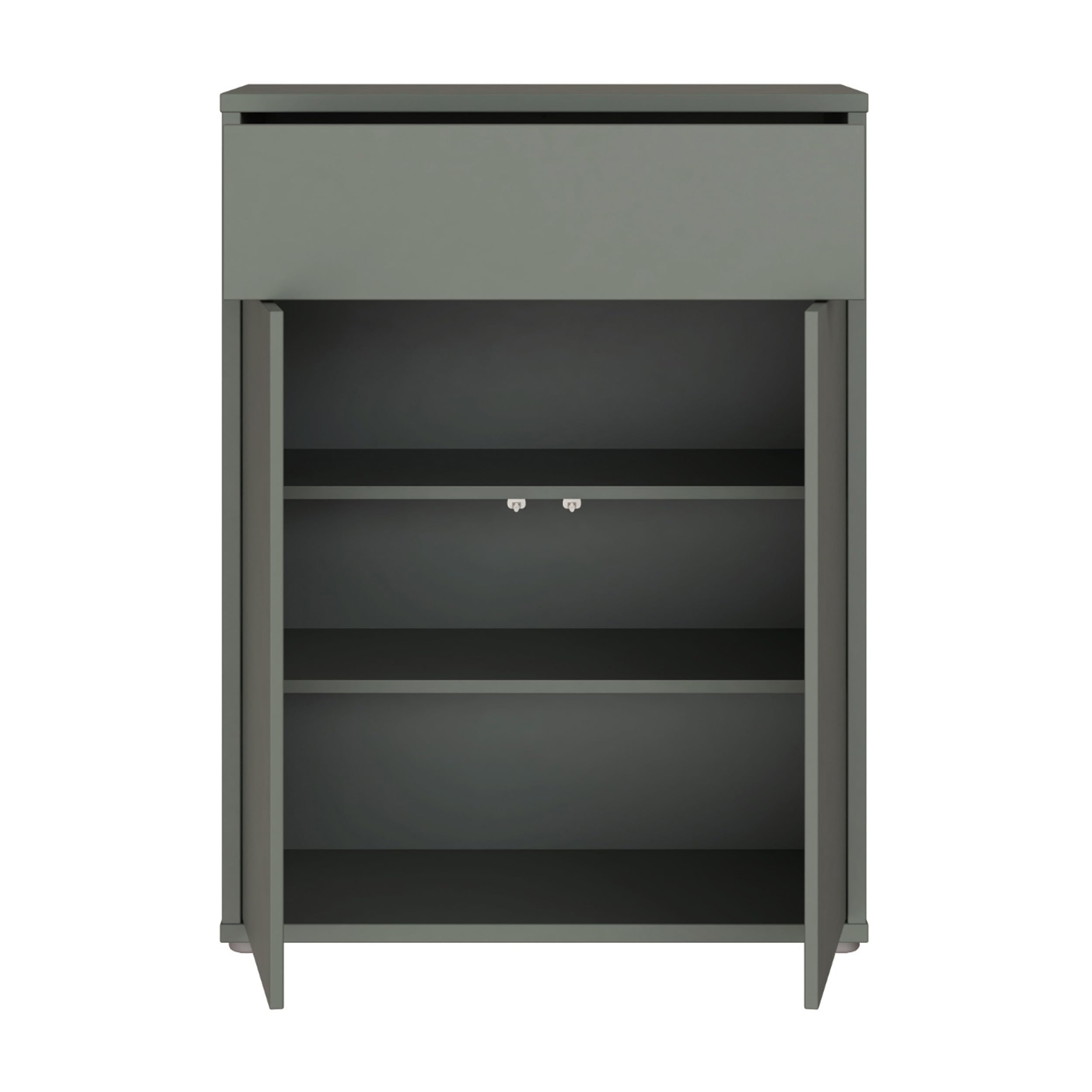Forte Alice Springs Schuhschrank 70 80, modern-minimalistisch, 2-türig, 1 Schublade, Holzwerkstoff, Salbei, 74,5 cm breit x 99,1 cm hoch x 34,9 cm tief