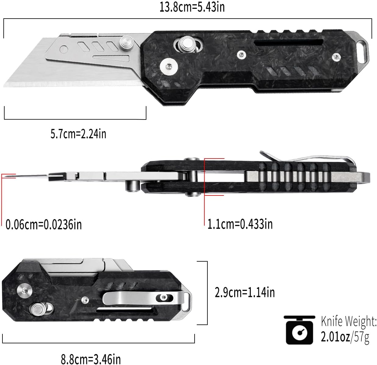 Folding Pocket Knife, Lightweight Utility Knife with Carbon Fiber Overlay Handle, EDC Knife with Crossbar Lock for Men and Women, Suitable for Camping, Hiking, Survival