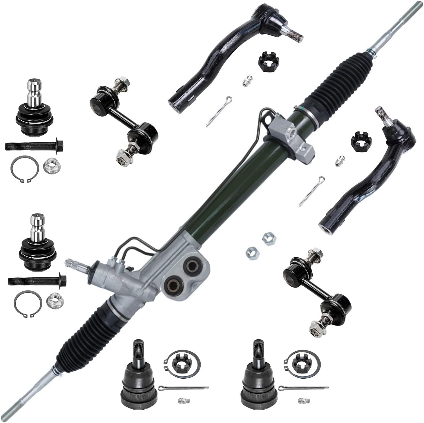 Detroit Axle - Front 9pc Rack and Pinion Kit for Nissan Titan Pathfinder Armada infiniti QX56, 1 Power Steering Rack and Pinion Assembly 2 Outer Tie Rod Ends 4 Ball Joints 2 Sway Bars Replacement